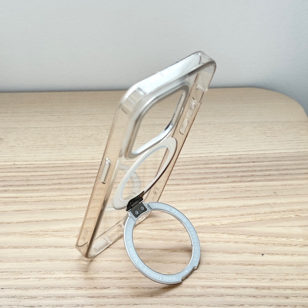 Clear iPhone 15 Pro Case with Silver Ring Stand